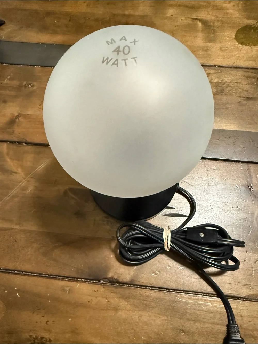 IKEA Frosted White Globe Party Light with Silver Neck and Black Base